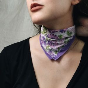 Handkerchief/Neck Scarf with Purple Floral Print
